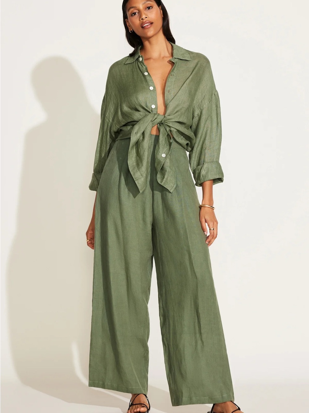 Vitamin A Olive Green Wide-Leg Linen Pants